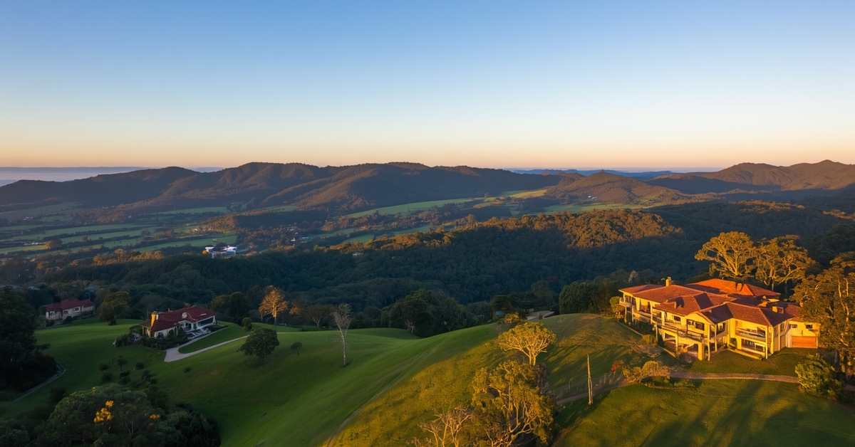 Noosa Hinterland aerial view showing premium residential zones and natural landscape